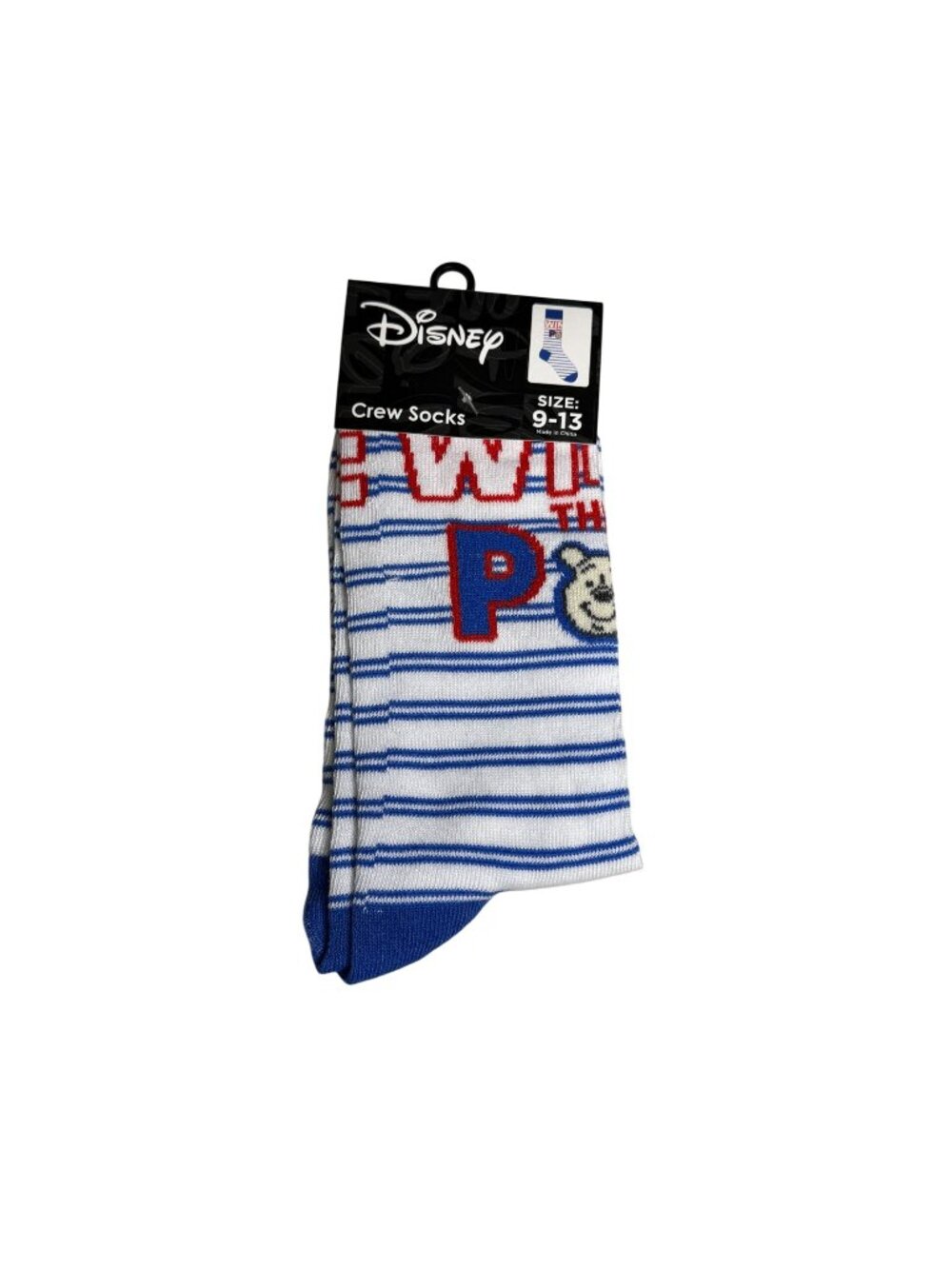 Disney Winnie the Pooh Crew Socks Men's Blue Striped Character Novelty NWT
